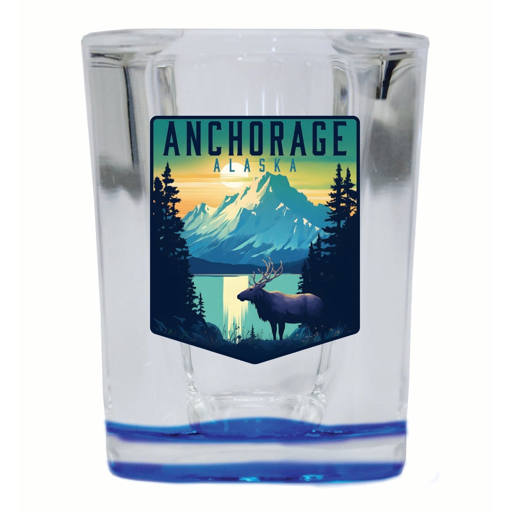 Anchorage Alaska Moose and Mountains Design Souvenir 2 Ounce Shot Glass Square Image 2