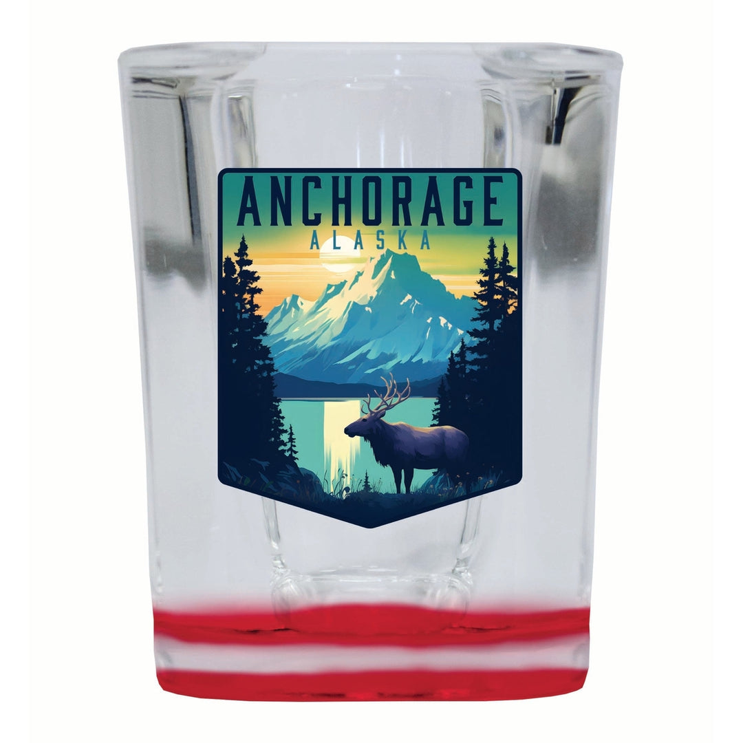 Anchorage Alaska Moose and Mountains Design Souvenir 2 Ounce Shot Glass Square Image 3