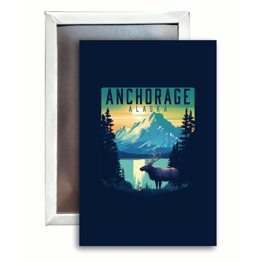 Anchorage Alaska Moose and Mountains Design Souvenir 2x3-Inch Fridge Magnet Image 1