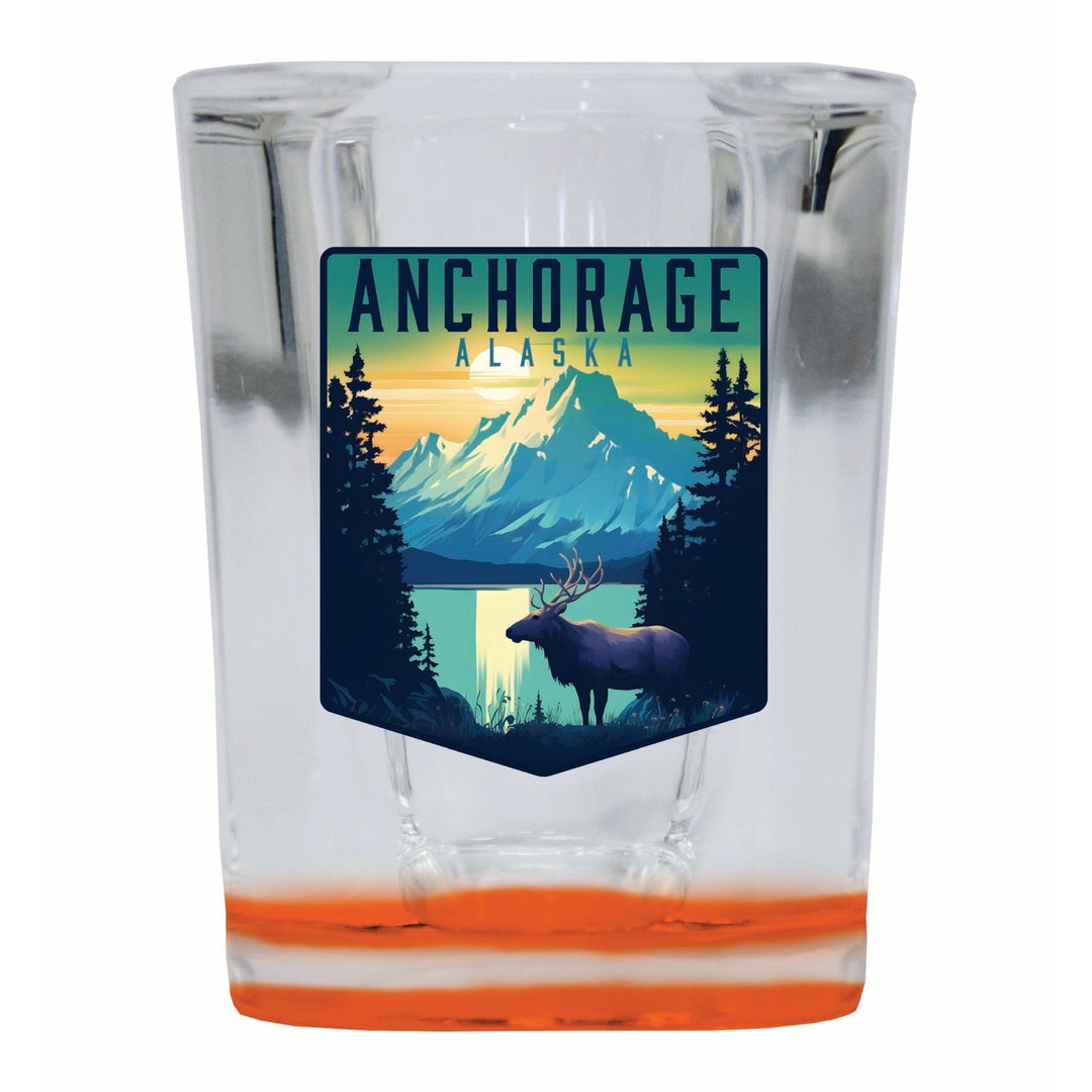 Anchorage Alaska Moose and Mountains Design Souvenir 2 Ounce Shot Glass Square Image 4