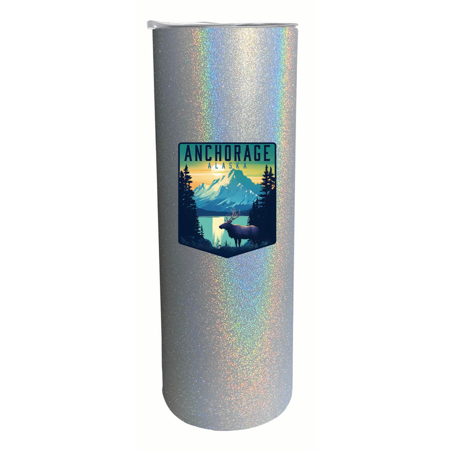 Anchorage Alaska Moose and Mountains Design Souvenir 20 oz Insulated Stainless Steel Skinny Tumbler Image 1