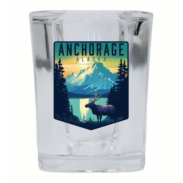 Anchorage Alaska Moose and Mountains Design Souvenir 2 Ounce Shot Glass Square Image 4