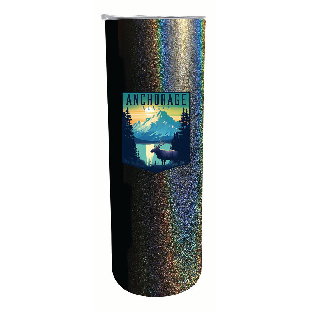 Anchorage Alaska Moose and Mountains Design Souvenir 20 oz Insulated Stainless Steel Skinny Tumbler Image 2