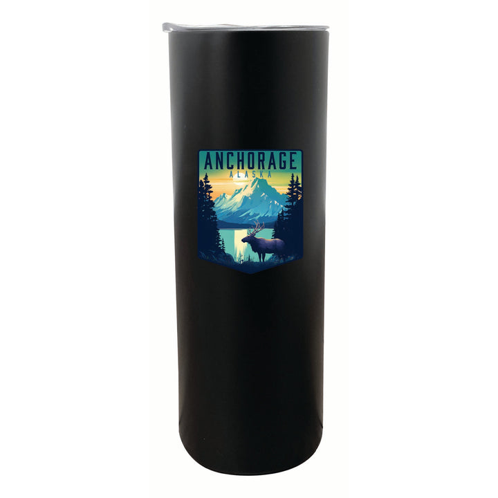 Anchorage Alaska Moose and Mountains Design Souvenir 20 oz Insulated Stainless Steel Skinny Tumbler Image 3