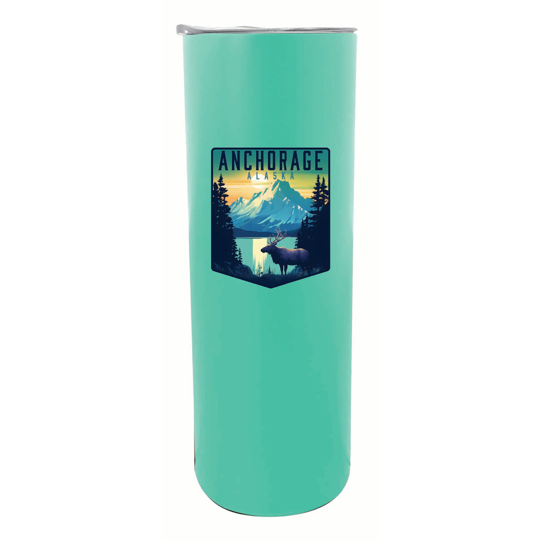 Anchorage Alaska Moose and Mountains Design Souvenir 20 oz Insulated Stainless Steel Skinny Tumbler Image 4