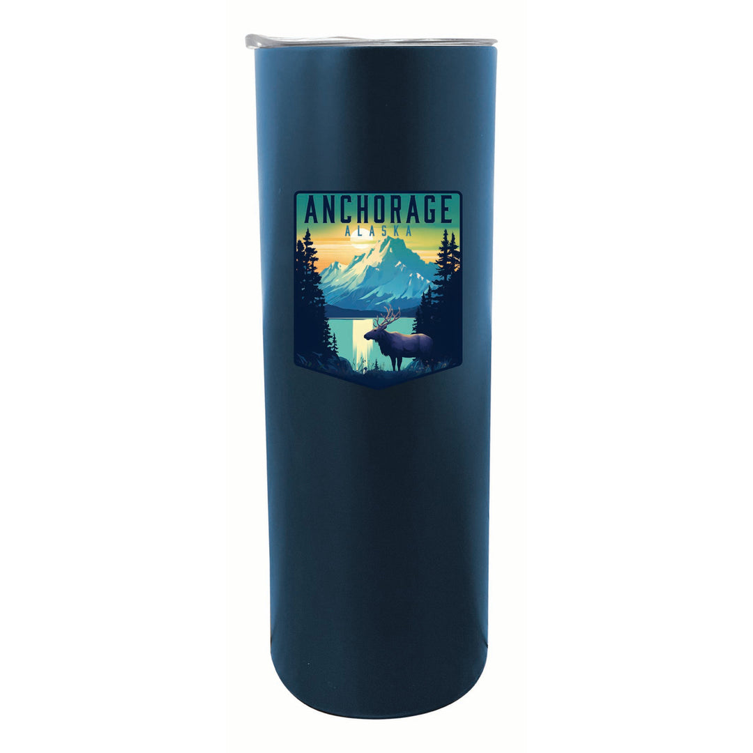 Anchorage Alaska Moose and Mountains Design Souvenir 20 oz Insulated Stainless Steel Skinny Tumbler Image 6