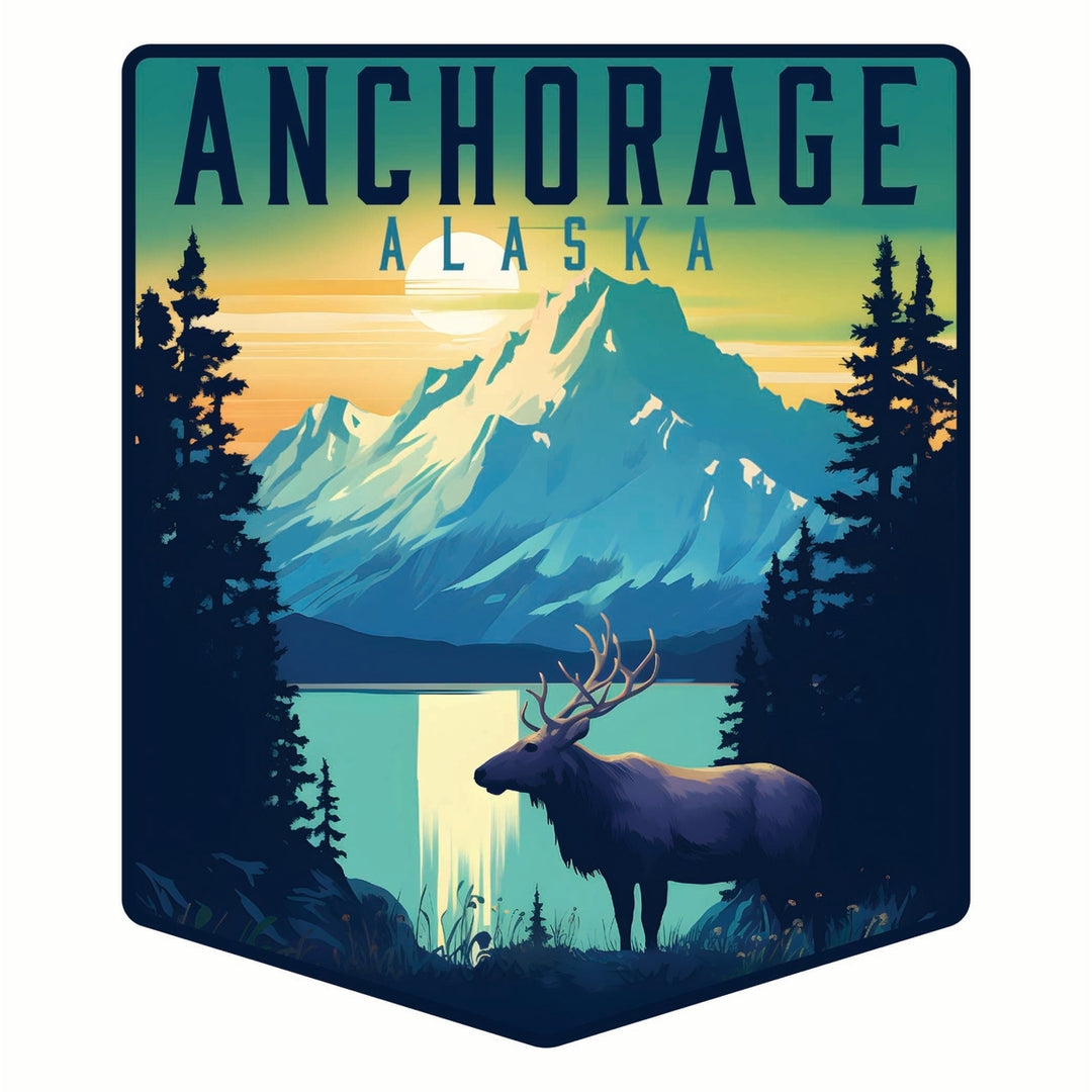 Anchorage Alaska Moose and Mountains Design Souvenir Die Cut Flat Magnet Image 1