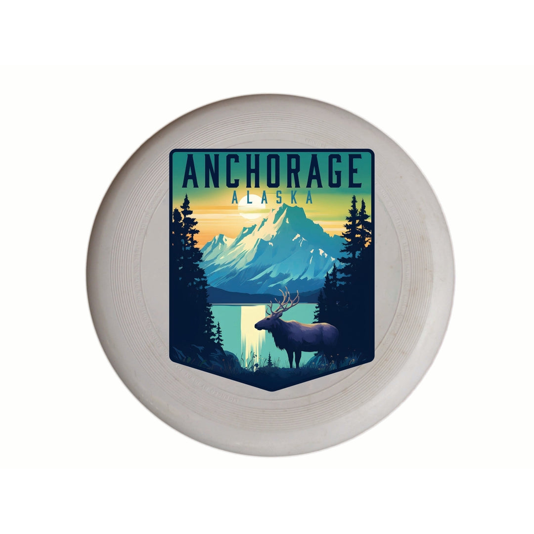 Anchorage Alaska Moose and Mountains Design Souvenir Frisbee Flying Disc Image 1