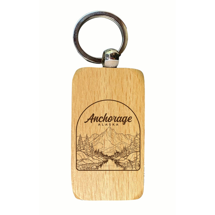 Anchorage Alaska Souvenir 2.5x1-Inch Souvenir Engraved Wooden Keychain Image 1