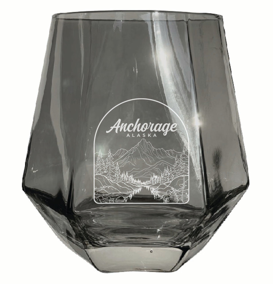 Anchorage Alaska Souvenir Stemless Diamond Wine Glass Engraved 15 oz Image 1