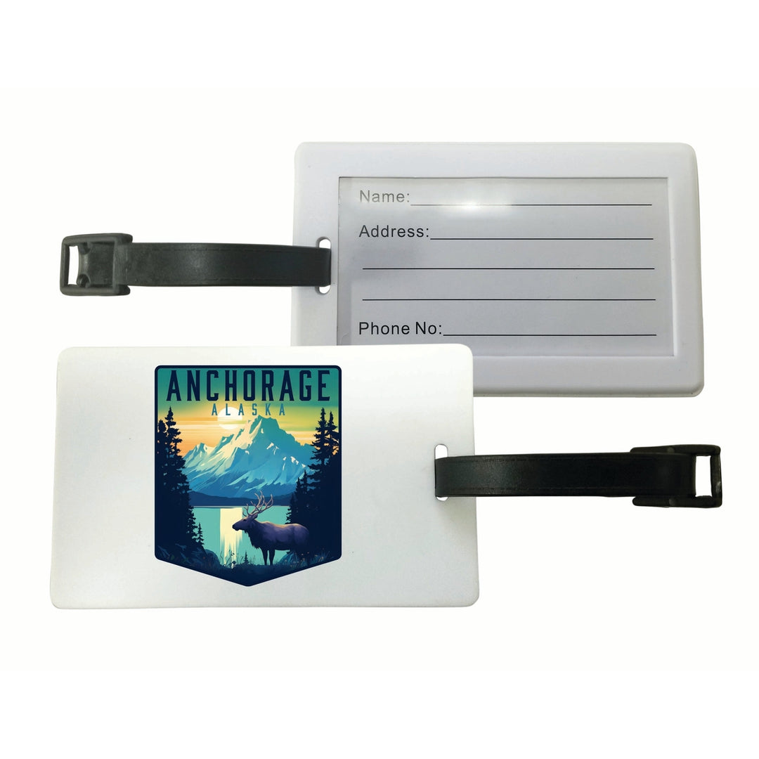 Anchorage Alaska Moose and Mountains Design Souvenir Luggage Tag Image 1