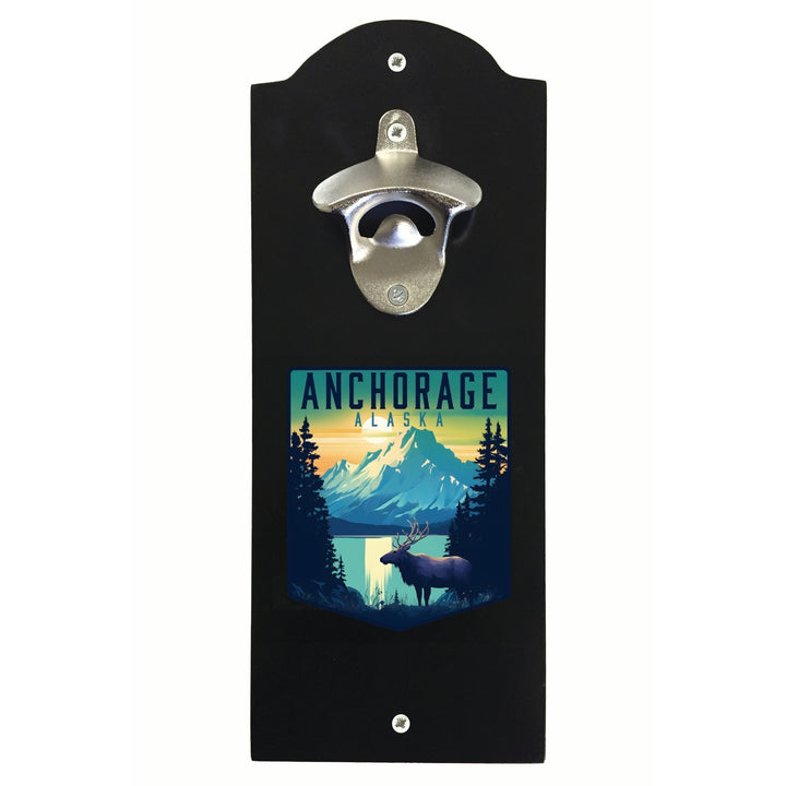 Anchorage Alaska Moose and Mountains Design Souvenir Wall mounted bottle opener Image 1