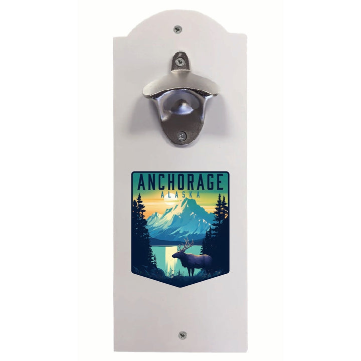 Anchorage Alaska Moose and Mountains Design Souvenir Wall mounted bottle opener Image 2