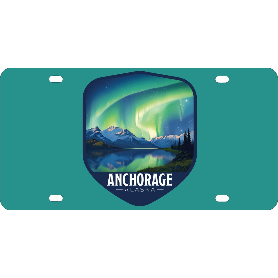 Anchorage Alaska Aurora Borealis Design Souvenir Metal License Plate Image 1