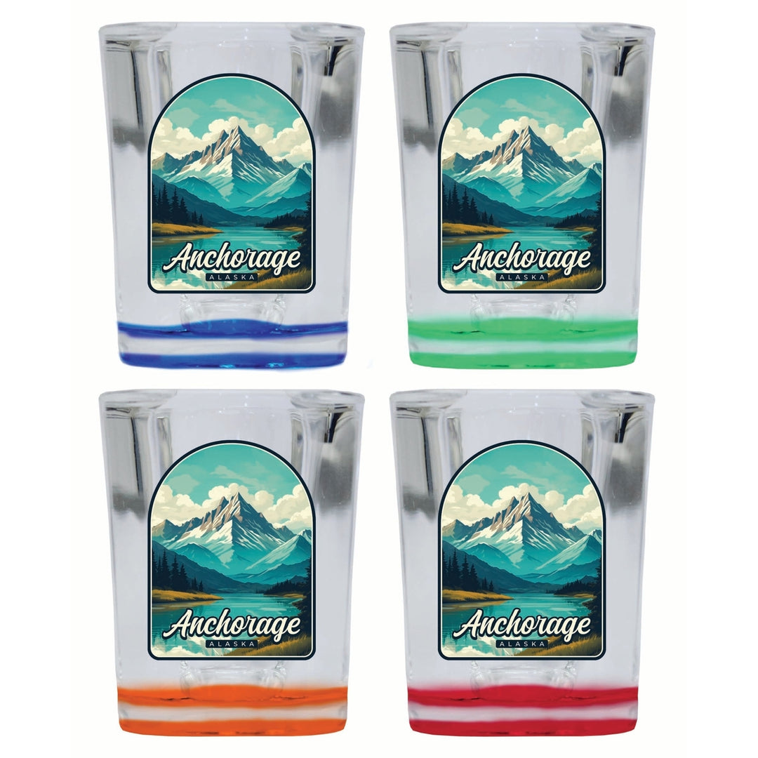 Anchorage Alaska Lake Mountain Design Souvenir 2 Ounce Shot Glass Square 4-Pack Multicolor Image 1