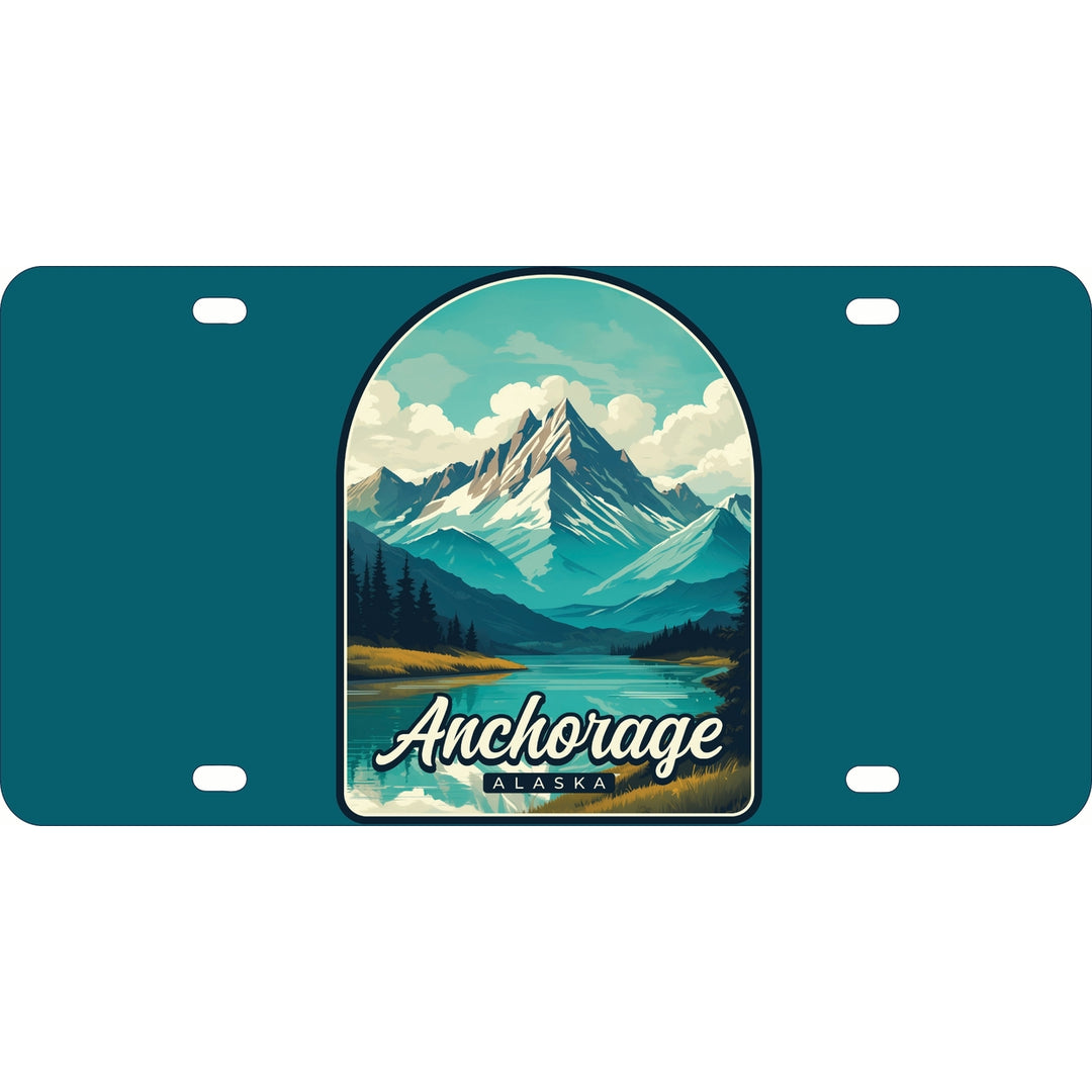 Anchorage Alaska Lake Mountain Design Souvenir Metal License Plate Image 1