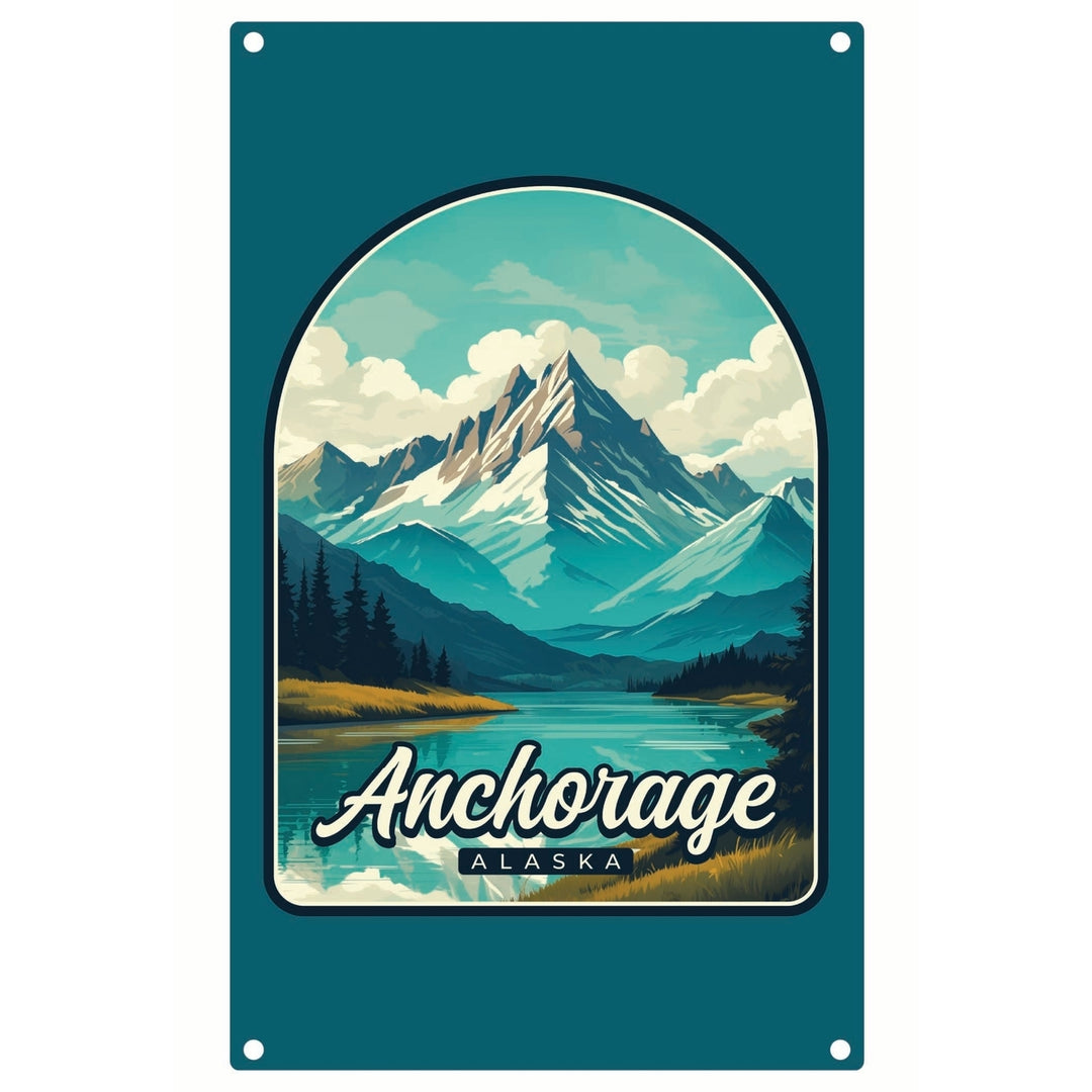 Anchorage Alaska Lake Mountain Design Souvenir Metal Sign 9 x 15 Image 1