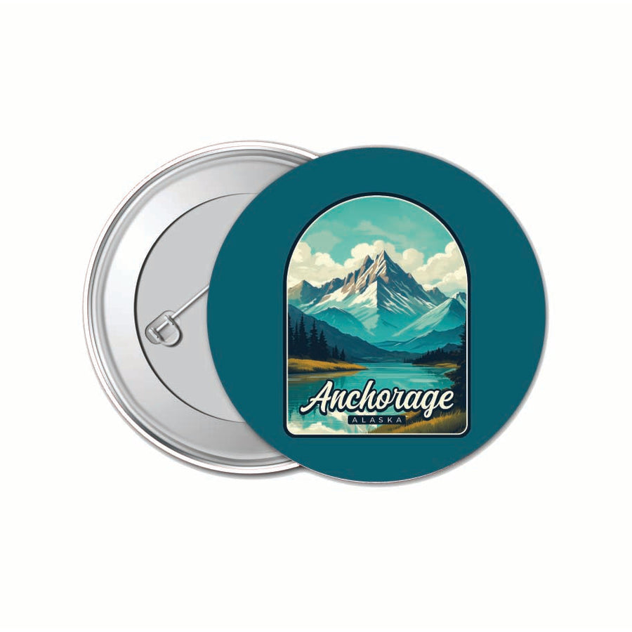 Anchorage Alaska Lake Mountain Design Souvenir Small 1-Inch Button Pin 4 Pack Image 1