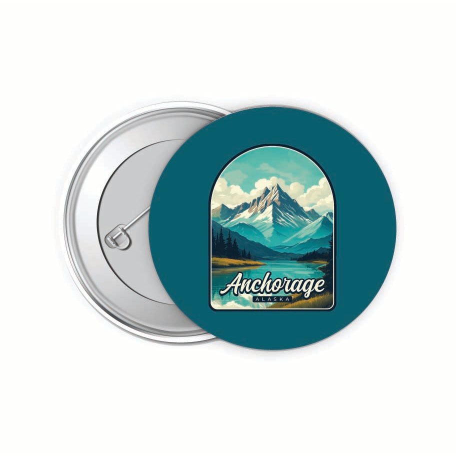 Anchorage Alaska Lake Mountain Design Souvenir Small 2-Inch Button Pin 4 Pack Image 1