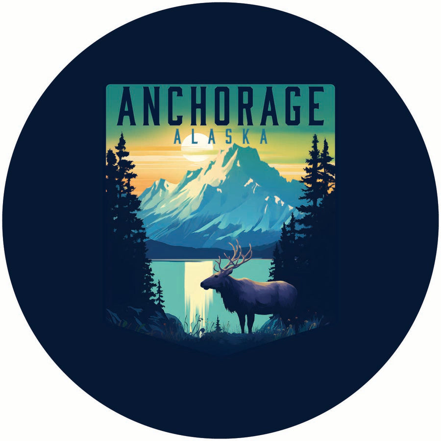 Anchorage Alaska Moose and Mountains Design Souvenir Coaster Paper 4 Pack Image 1