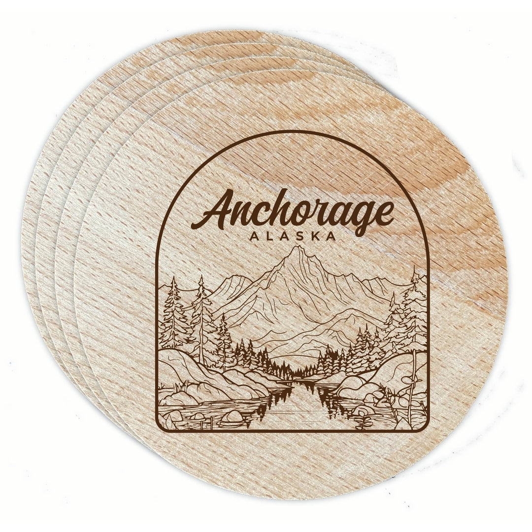 Anchorage Alaska Souvenir Etched Coaster Wooden 3.5 x 3.5-Inch 4 Pack Image 1