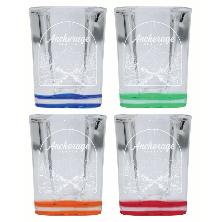 Anchorage Alaska Souvenir 2 Ounce Engraved Shot Glass Square 4-Pack Multicolor Image 1