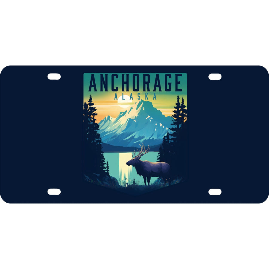 Anchorage Alaska Moose and Mountains Design Souvenir Metal License Plate Image 1