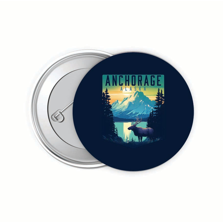 Anchorage Alaska Moose and Mountains Design Souvenir Small 2-Inch Button Pin 4 Pack Image 1