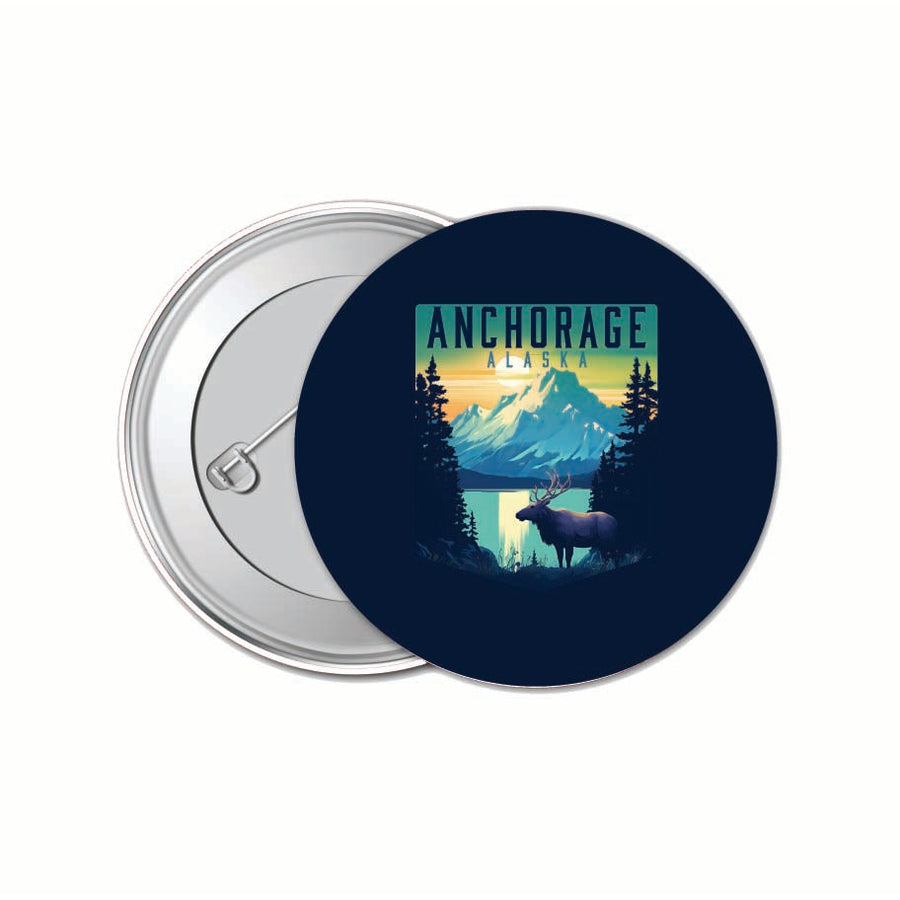 Anchorage Alaska Moose and Mountains Design Souvenir Small 1-Inch Button Pin 4 Pack Image 1