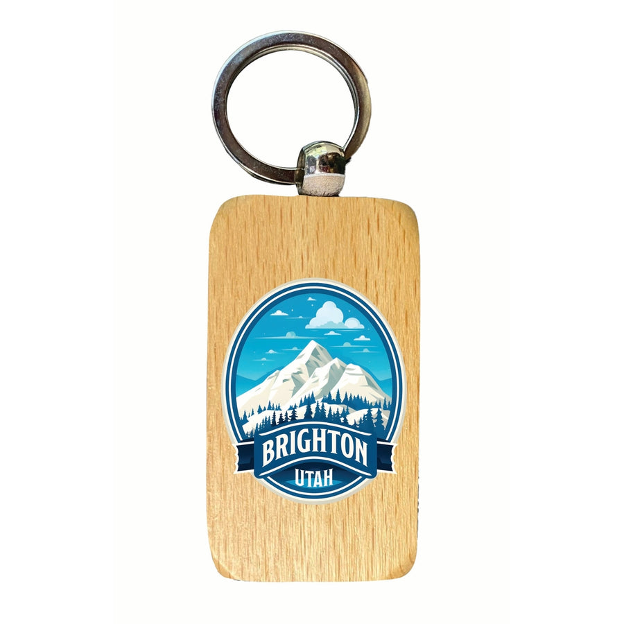 Brighton Utah Snowy Mountain Illustration Design Souvenir 2.5x1-Inch Souvenir Wooden Keychain Image 1