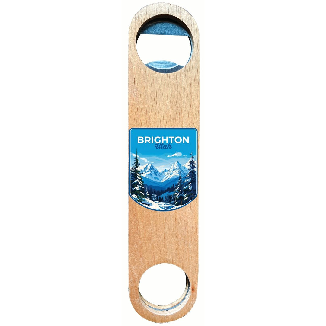 Brighton Utah Ski Resort Mountain Design Souvenir Wooden Bottle Opener Image 1