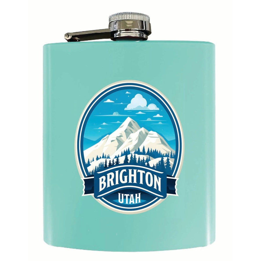 Brighton Utah Snowy Mountain Illustration Design Souvenir 7 oz Steel Flask Matte Finish Image 1