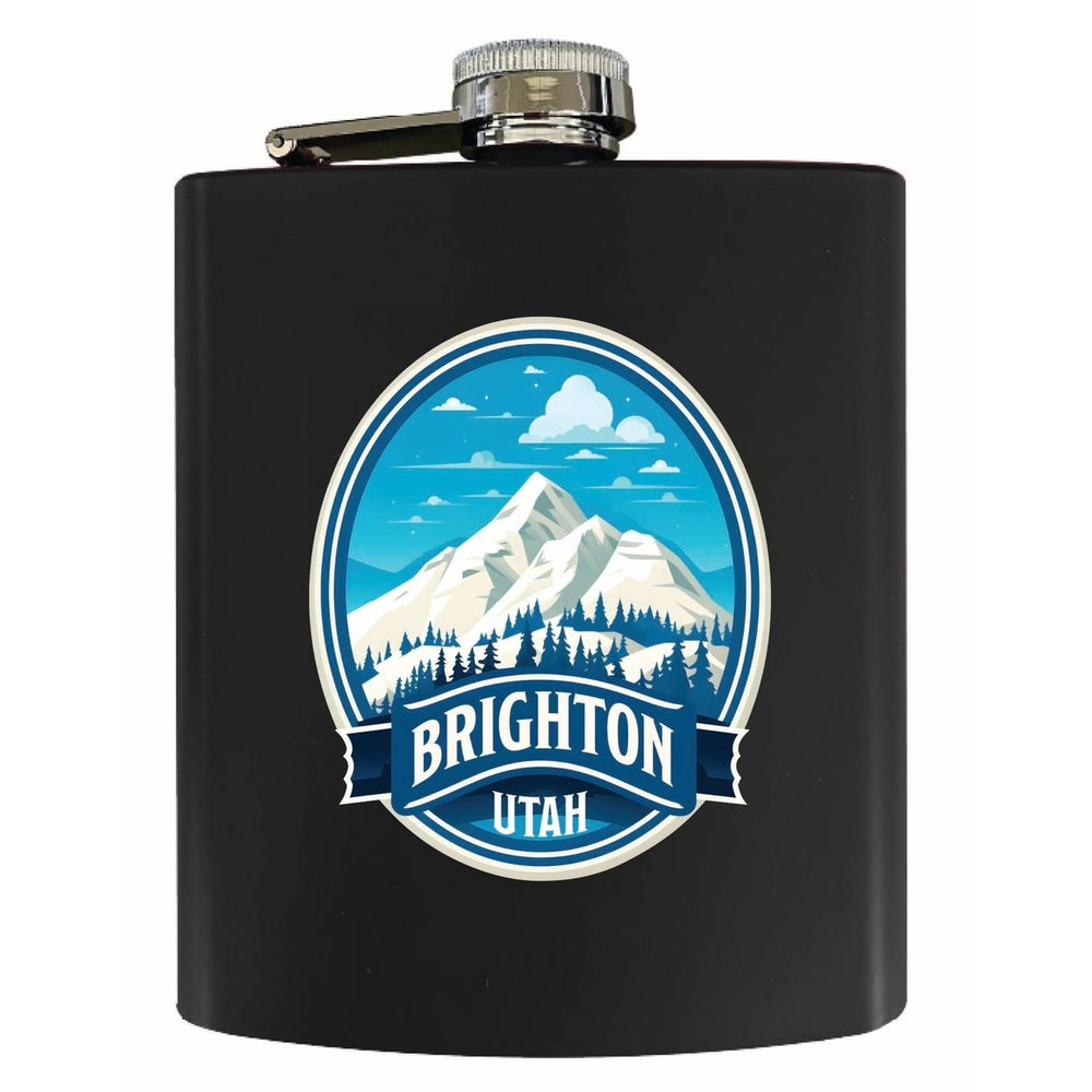 Brighton Utah Snowy Mountain Illustration Design Souvenir 7 oz Steel Flask Matte Finish Image 2