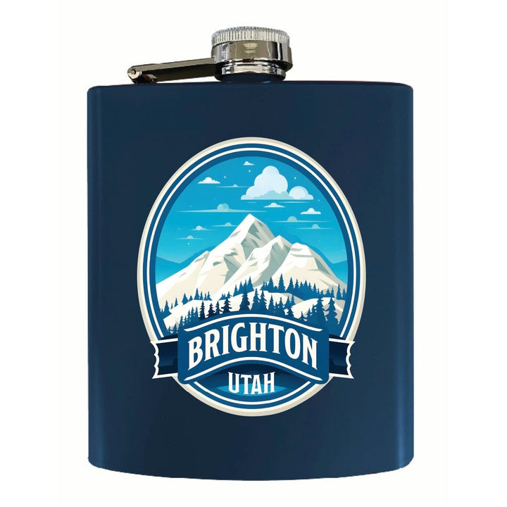 Brighton Utah Snowy Mountain Illustration Design Souvenir 7 oz Steel Flask Matte Finish Image 3