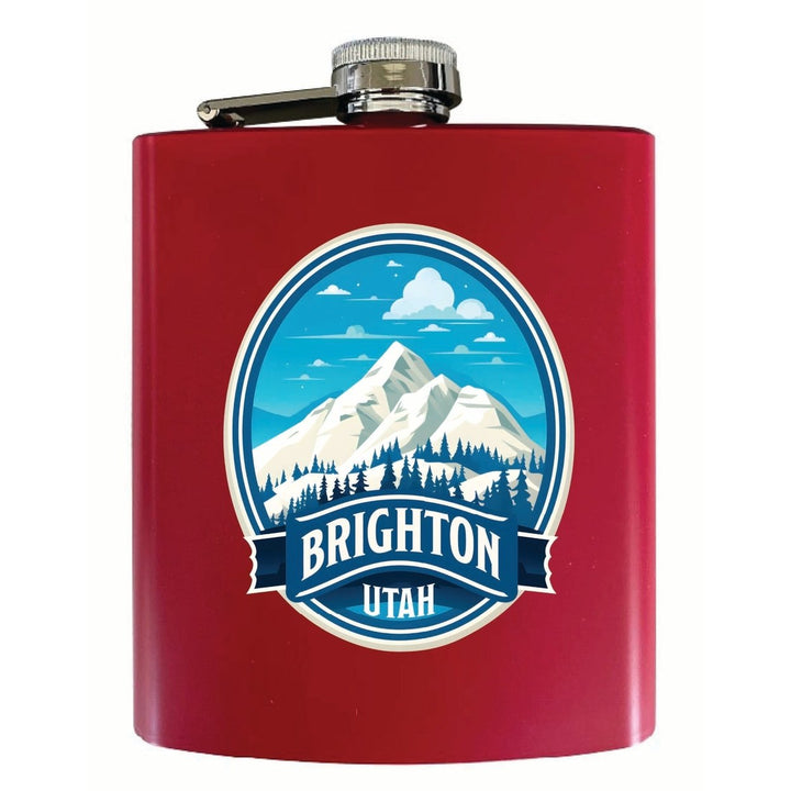 Brighton Utah Snowy Mountain Illustration Design Souvenir 7 oz Steel Flask Matte Finish Image 4