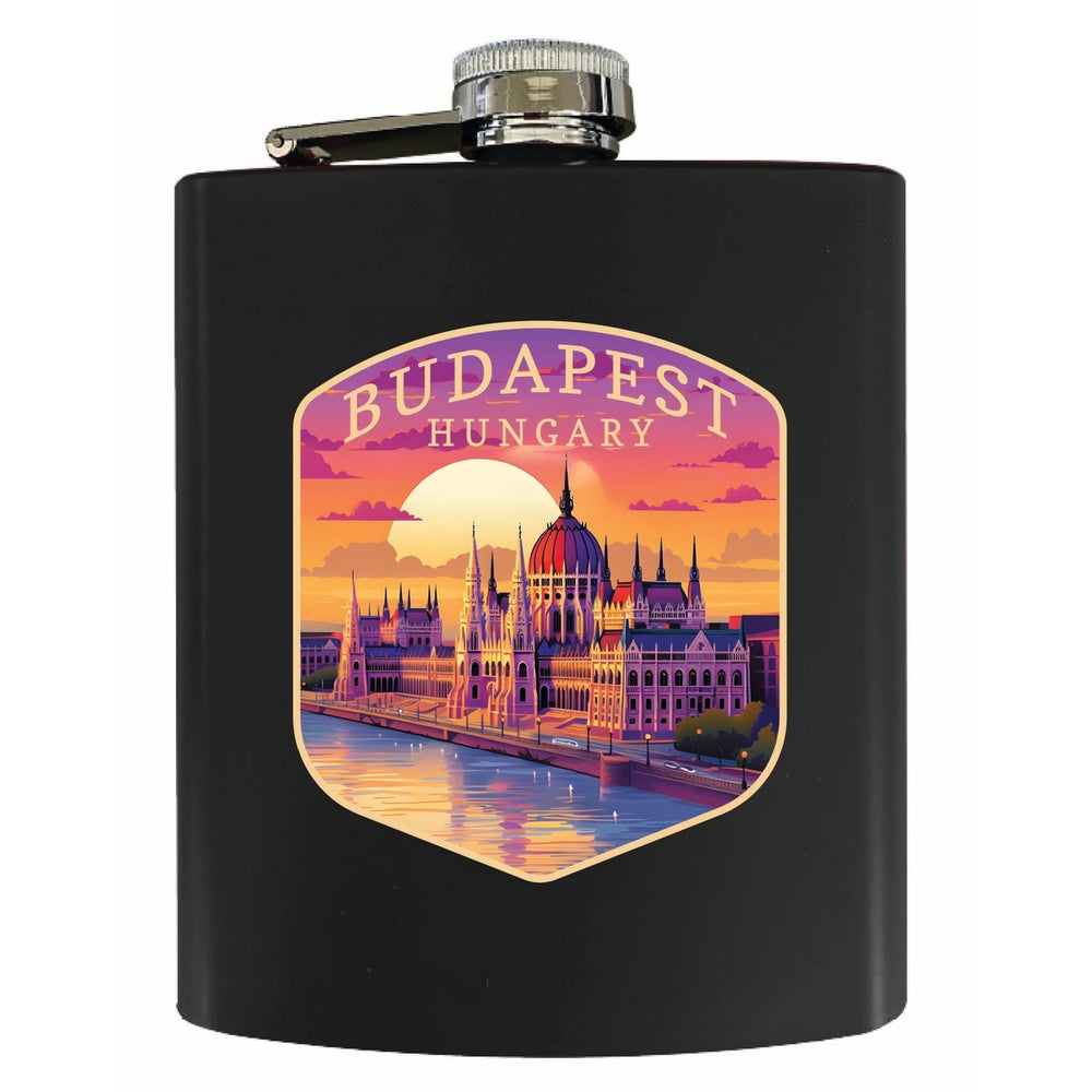 Budapest Hungary Parliament Building Design Souvenir 7 oz Steel Flask Matte Finish Image 2