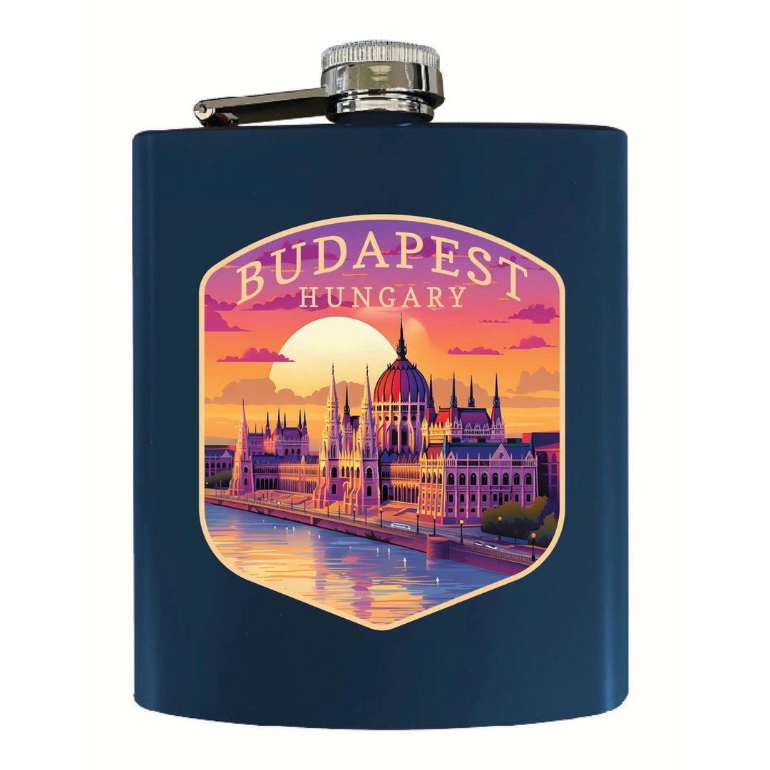 Budapest Hungary Parliament Building Design Souvenir 7 oz Steel Flask Matte Finish Image 3