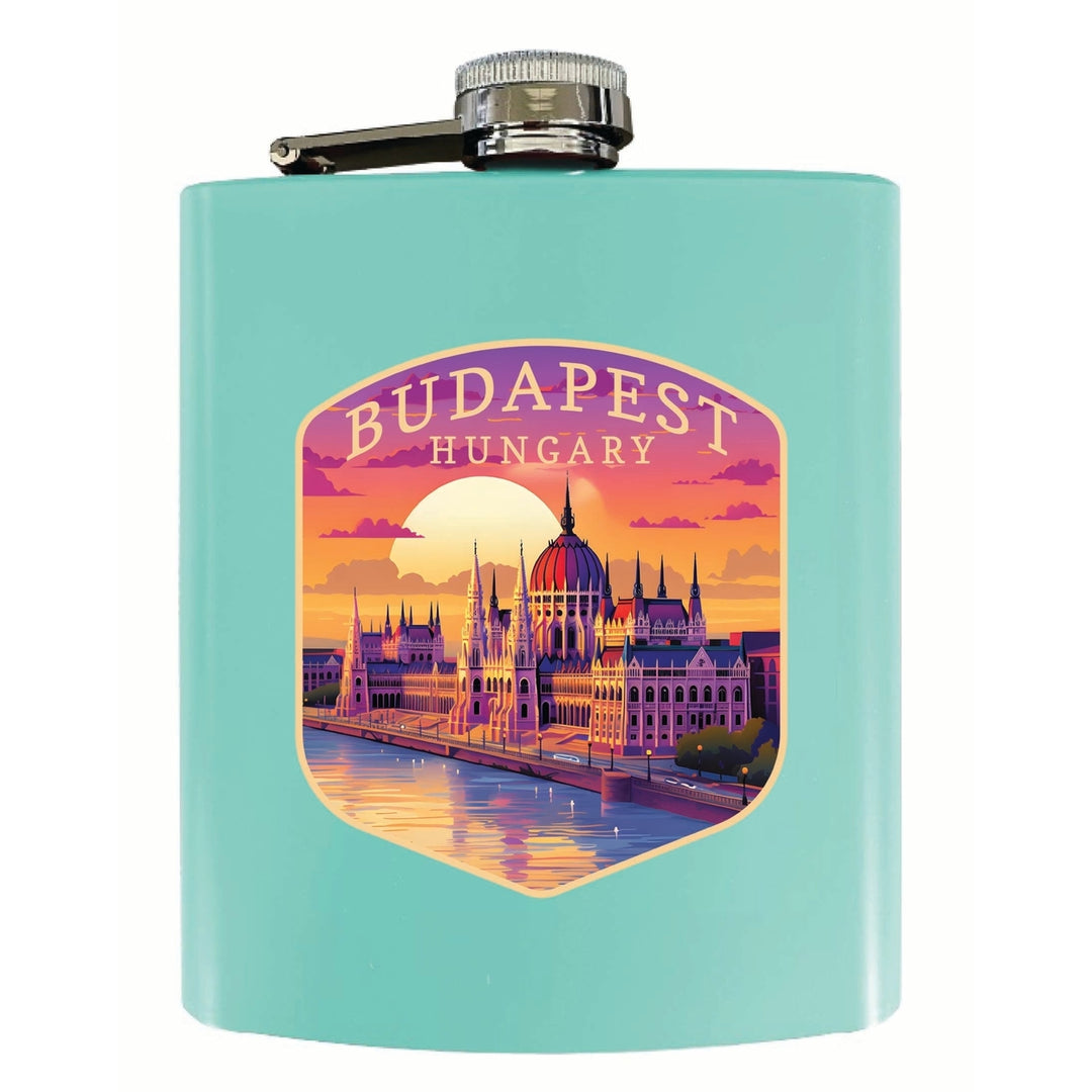 Budapest Hungary Parliament Building Design Souvenir 7 oz Steel Flask Matte Finish Image 4