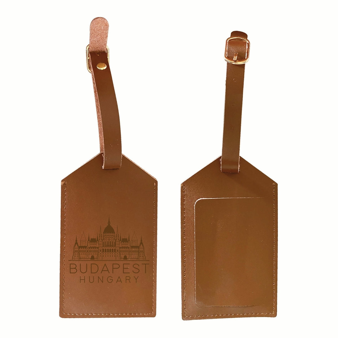 Budapest Hungary Souvenir Engraved Leather Luggage Tag Image 1