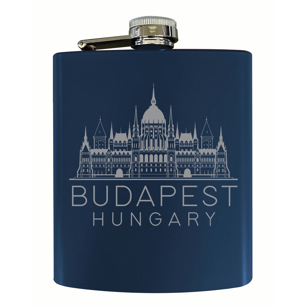 Budapest Hungary Souvenir 7 oz Engraved Steel Flask Matte Finish Image 3