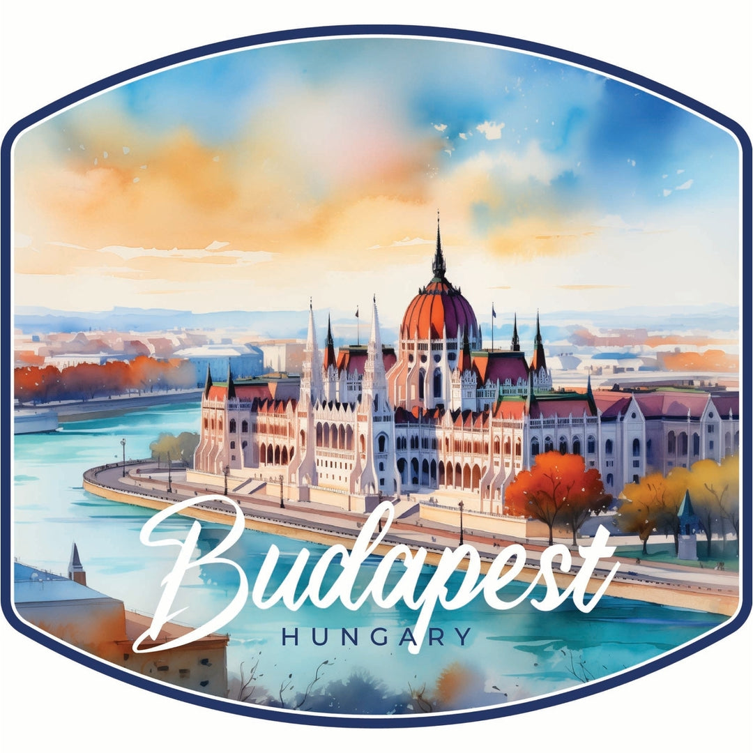 Budapest Hungary Watercolor Cityscape Design Souvenir Die Cut Flat Magnet Image 1