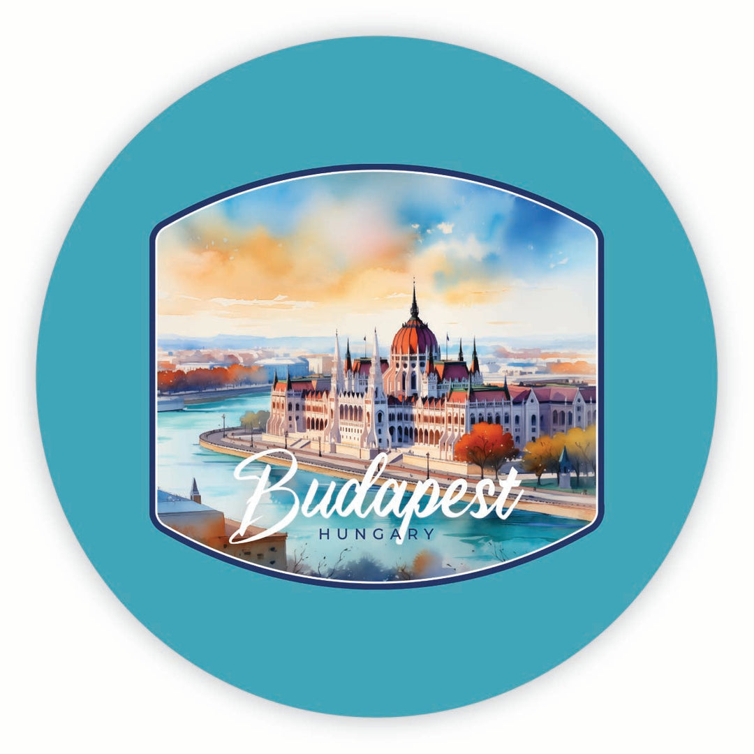 Budapest Hungary Watercolor Cityscape Design Souvenir Round Fridge Magnet Image 1