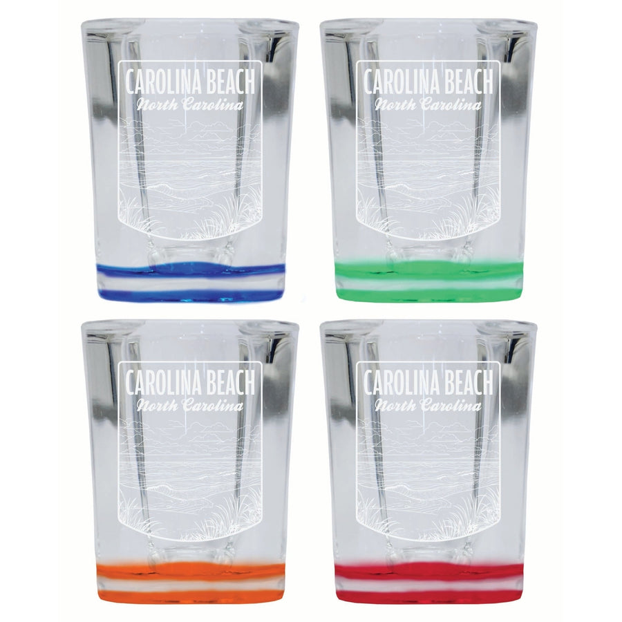 Carolina Beach North Carolina Souvenir 2 Ounce Engraved Shot Glass Square 4-Pack Multicolor Image 1