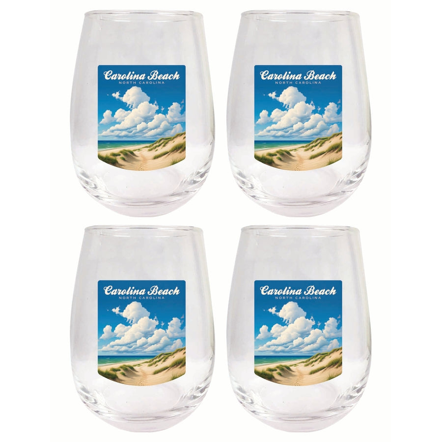 Carolina Beach North Carolina. Beach and Sand Dunes Design Souvenir 15 oz Stemless Wine Glass 4-Pack Image 1