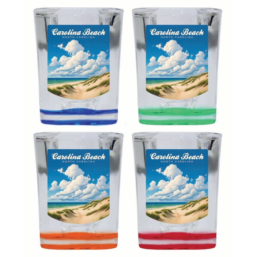 Carolina Beach North Carolina. Beach and Sand Dunes Design Souvenir 2 Ounce Shot Glass Square 4-Pack Multicolor Image 1