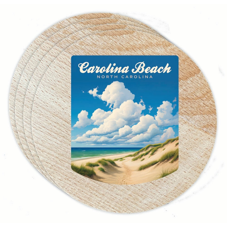 Carolina Beach North Carolina. Beach and Sand Dunes Design Souvenir Coaster Wooden 3.5 x 3.5-Inch 4 Pack Image 1