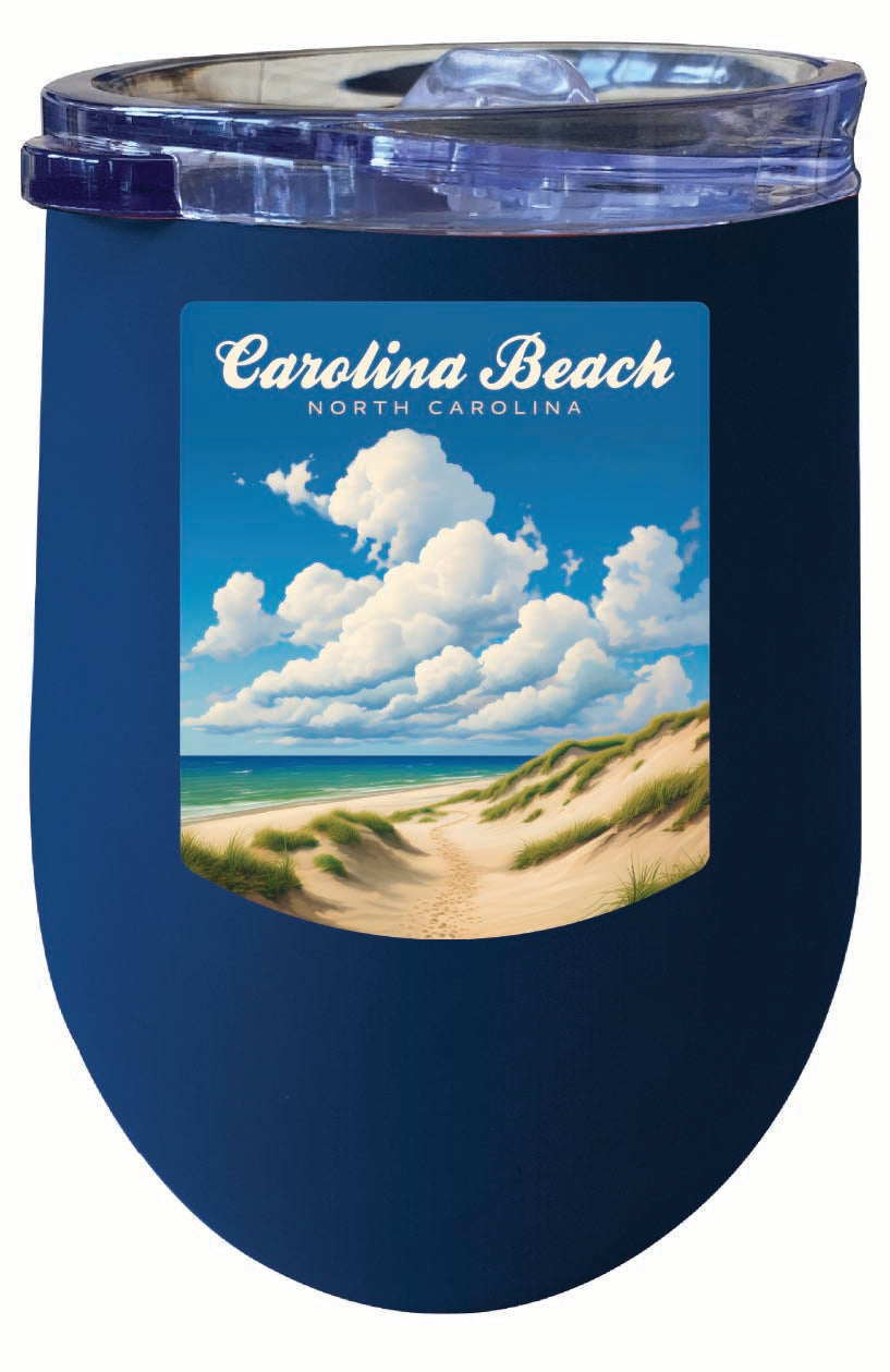 Carolina Beach North Carolina. Beach and Sand Dunes Design Souvenir 12 oz Insulated Wine Stainless Steel Tumbler Image 2