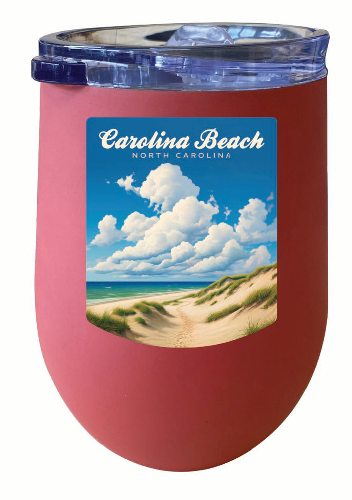 Carolina Beach North Carolina. Beach and Sand Dunes Design Souvenir 12 oz Insulated Wine Stainless Steel Tumbler Image 3