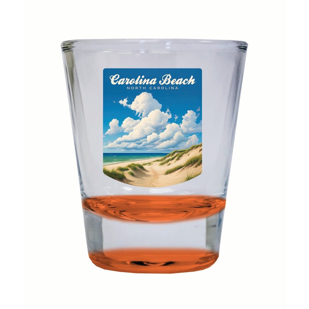 Carolina Beach North Carolina. Beach and Sand Dunes Design Souvenir 2 Ounce Shot Glass Round Image 1