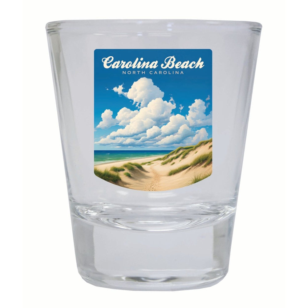 Carolina Beach North Carolina. Beach and Sand Dunes Design Souvenir 2 Ounce Shot Glass Round Image 2